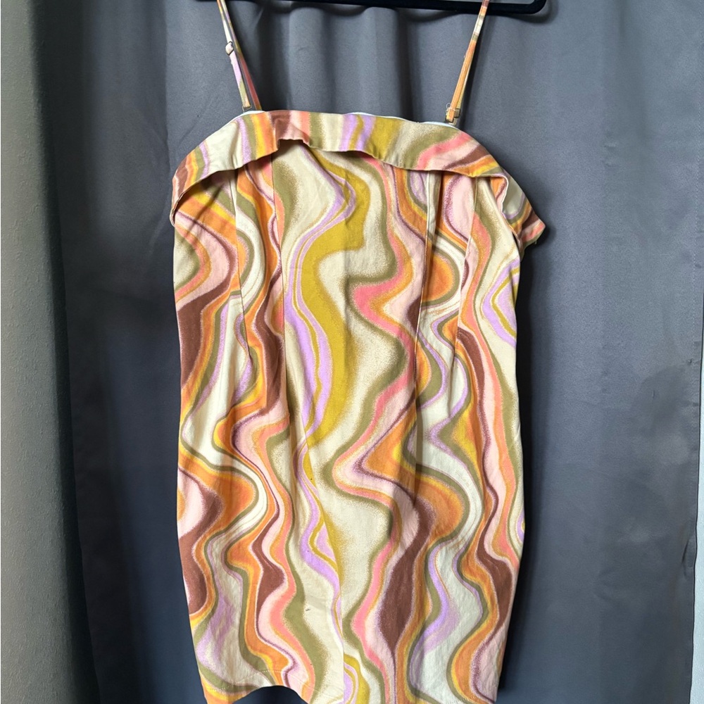 Colorful Wavy Pattern Strapless Dress